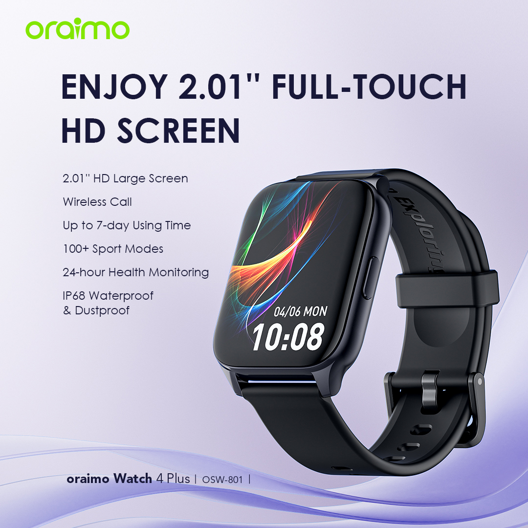 Oraimo 4 Plus 2,01-palcové HD vodotesné inteligentné hodinky IP68